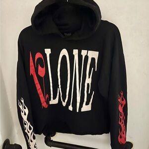 VLONE Black Graphic Flame-Sleeve Hoodie